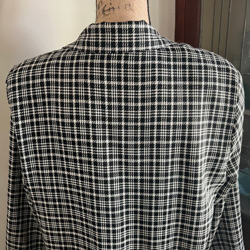 70s/80s Vintage Black & White Plaid Blazer Size XL Single Breasted Corpcore Work - Picture 8 of 17